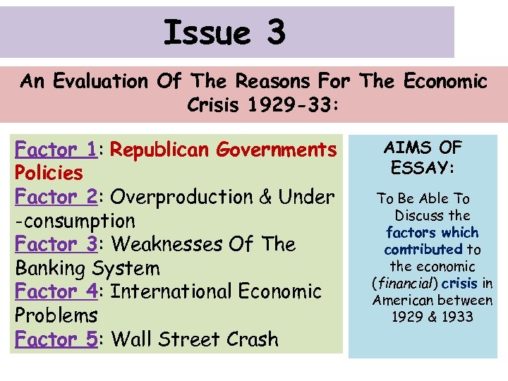 Issue 3 An Evaluation Of The Reasons For The Economic Crisis 1929 -33: Factor