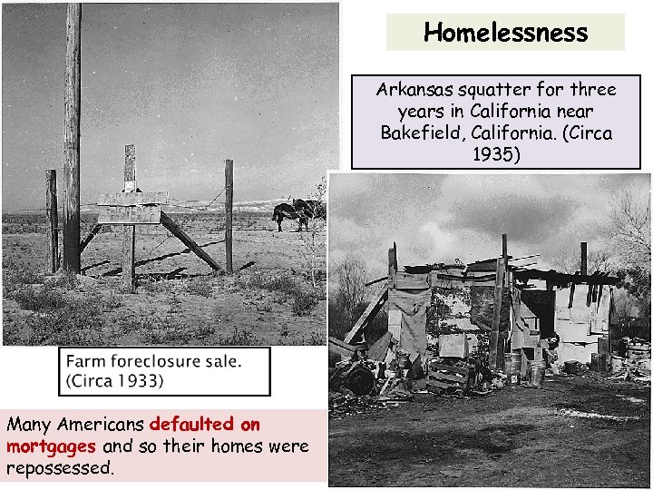 Homelessness Arkansas squatter for three years in California near Bakefield, California. (Circa 1935) Many