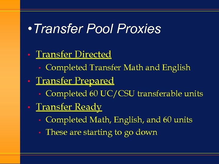  • Transfer Pool Proxies • Transfer Directed • • Transfer Prepared • •