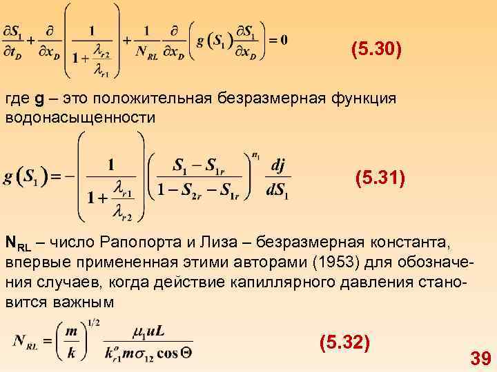 (5. 30) где g – это положительная безразмерная функция водонасыщенности (5. 31) NRL –