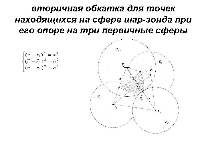 вторичная обкатка для точек находящихся на сфере шар-зонда при его опоре на три первичные