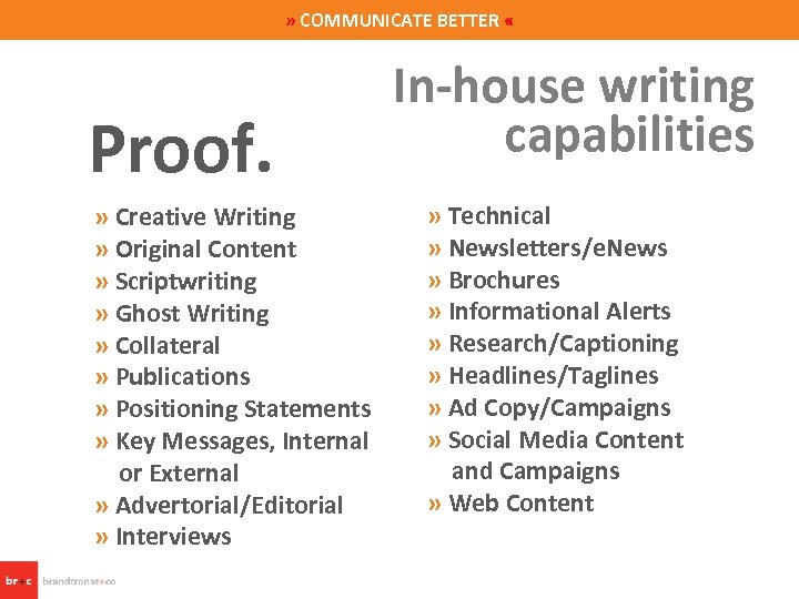 » COMMUNICATE BETTER « Proof. » Creative Writing » Original Content » Scriptwriting »