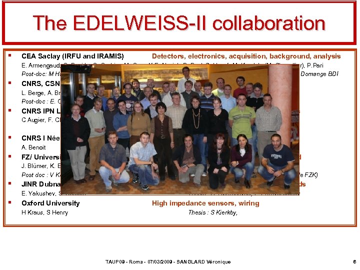 The EDELWEISS-II collaboration § CEA Saclay (IRFU and IRAMIS) Detectors, electronics, acquisition, background, analysis