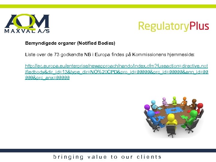 Bemyndigede organer (Notified Bodies) Liste over de 73 godkendte NB i Europa findes på