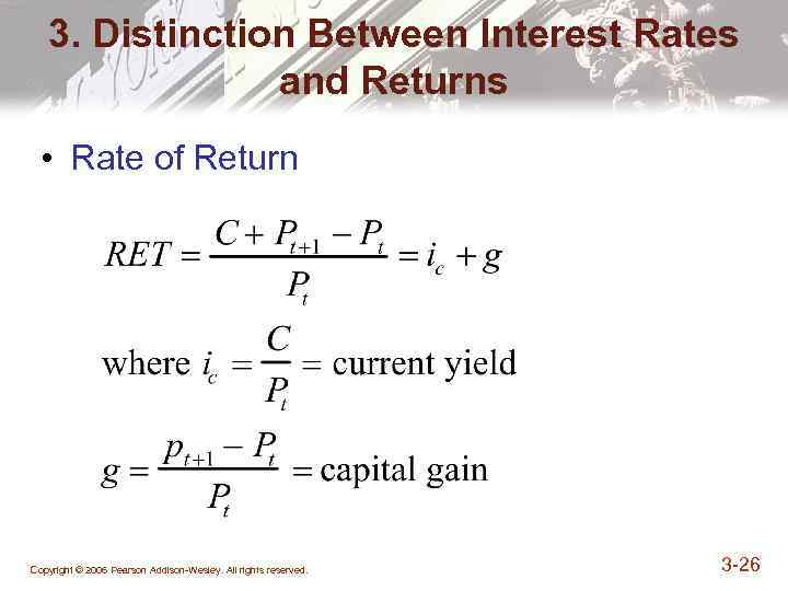 3. Distinction Between Interest Rates and Returns • Rate of Return Copyright © 2006