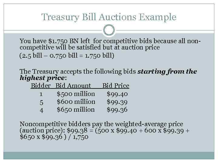 Treasury Bill Auctions Example You have $1. 750 BN left for competitive bids because