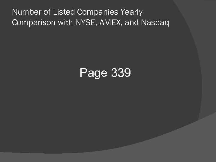 Number of Listed Companies Yearly Comparison with NYSE, AMEX, and Nasdaq Page 339 