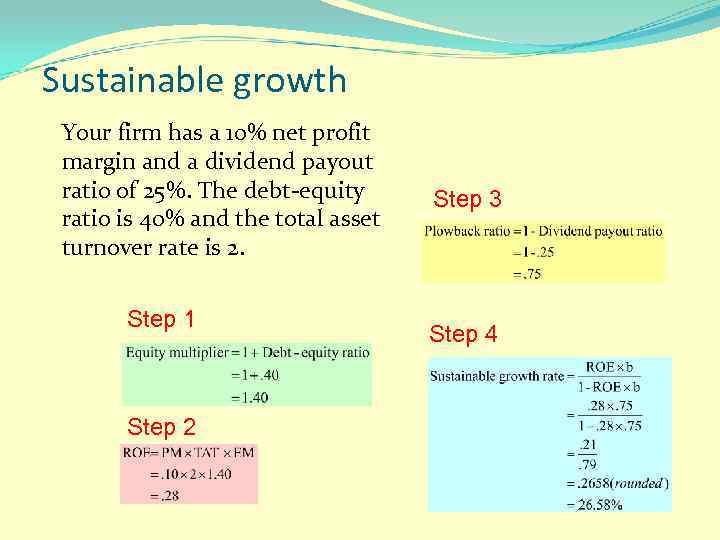 Sustainable growth Your firm has a 10% net profit margin and a dividend payout