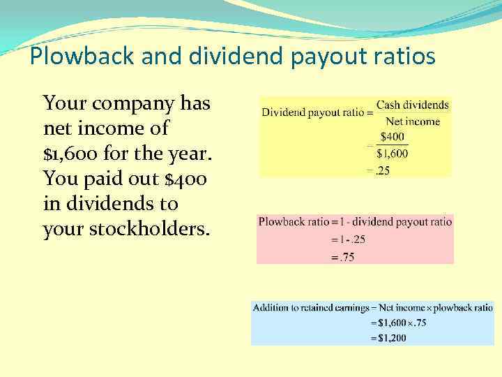 Plowback and dividend payout ratios Your company has net income of $1, 600 for