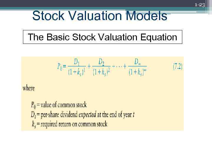 1 -23 Stock Valuation Models The Basic Stock Valuation Equation 