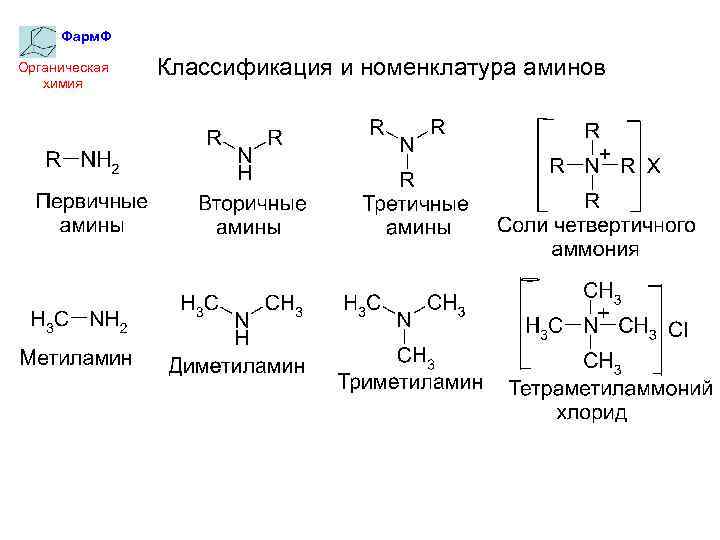 Фарм. Ф Органическая химия Классификация и номенклатура аминов 