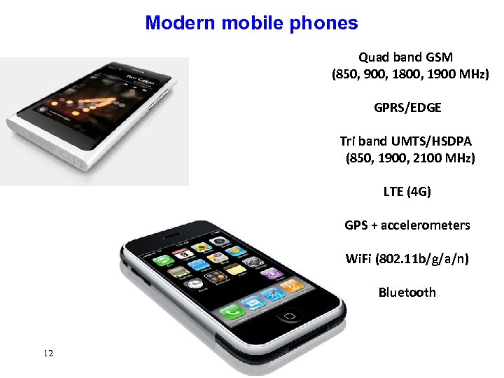 Modern mobile phones Quad band GSM (850, 900, 1800, 1900 MHz) GPRS/EDGE Tri band