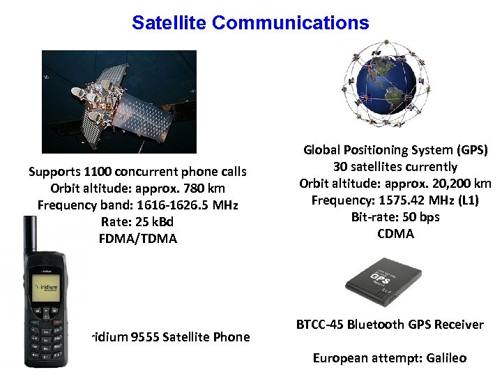 Satellite Communications Supports 1100 concurrent phone calls Orbit altitude: approx. 780 km Frequency band: