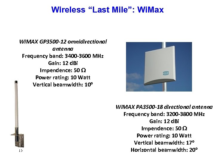 Wireless “Last Mile”: Wi. Max Wi. MAX GP 3500 -12 omnidirectional antenna Frequency band: