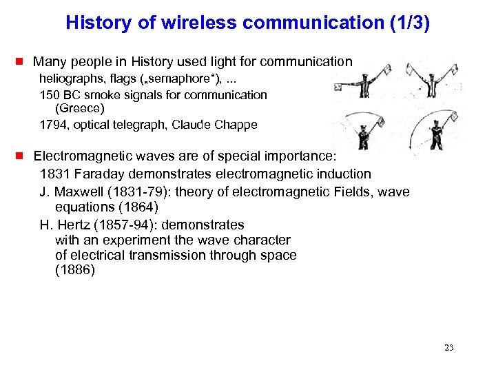 History of wireless communication (1/3) g Many people in History used light for communication