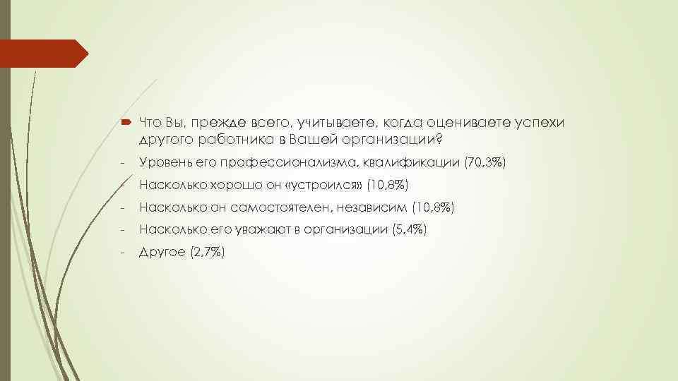  Что Вы, прежде всего, учитываете, когда оцениваете успехи другого работника в Вашей организации?