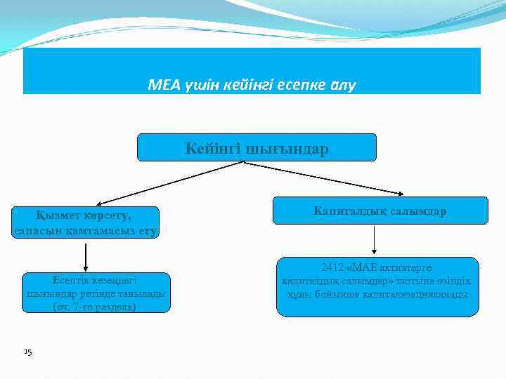 МЕА үшін кейінгі есепке алу Кейінгі шығындар Қызмет көрсету, сапасын қамтамасыз ету Есептік кезеңдегі
