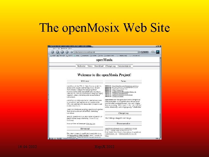 The open. Mosix Web Site 18 -04 -2002 Hepi. X 2002 