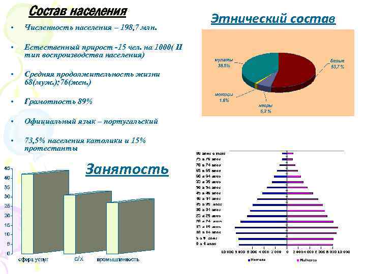 Состав населения • Численность населения – 198, 7 млн. • Естественный прирост -15 чел.