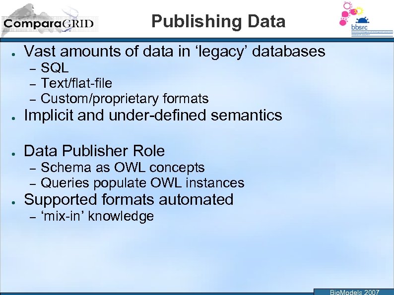 Publishing Data ● Vast amounts of data in ‘legacy’ databases – – – SQL