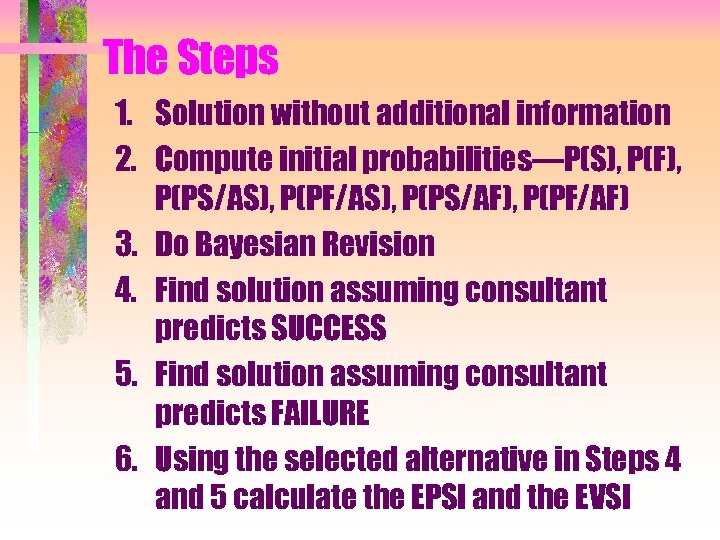 The Steps 1. Solution without additional information 2. Compute initial probabilities—P(S), P(F), P(PS/AS), P(PF/AS),