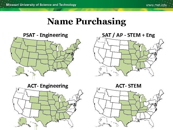 Name Purchasing PSAT - Engineering ACT- Engineering SAT / AP - STEM + Eng