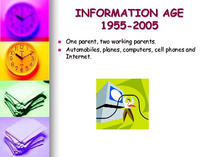 INFORMATION AGE 1955 -2005 n n One parent, two working parents. Automobiles, planes, computers,