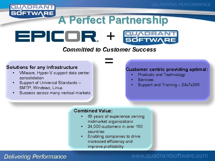 A Perfect Partnership + Committed to Customer Success = Solutions for any infrastructure •