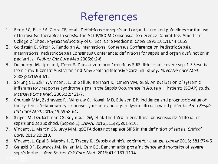 References 1. Bone RC, Balk RA, Cerra FB, et al. Definitions for sepsis and