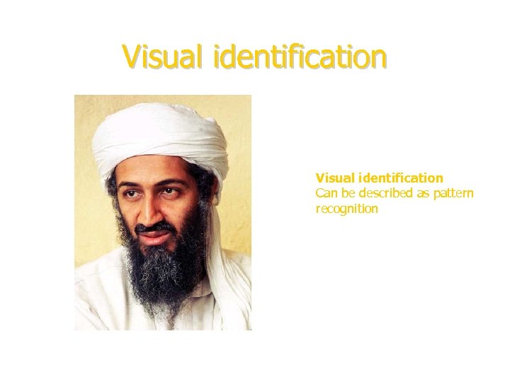 Visual identification Can be described as pattern recognition 