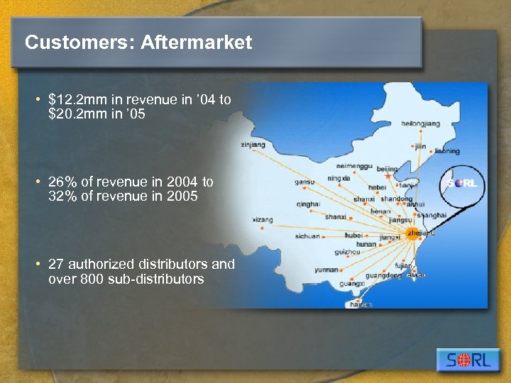 Customers: Aftermarket • $12. 2 mm in revenue in ’ 04 to $20. 2