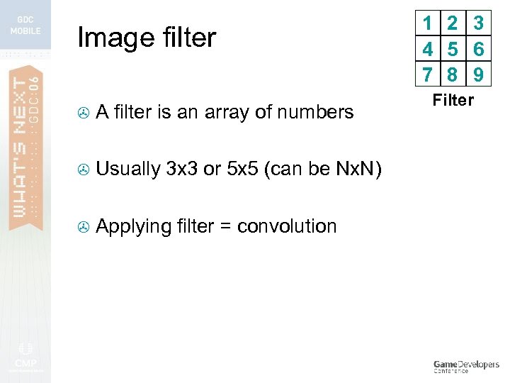 Image filter > A filter is an array of numbers > Usually 3 x