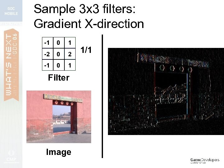 Sample 3 x 3 filters: Gradient X-direction -1 0 1 -2 0 2 -1