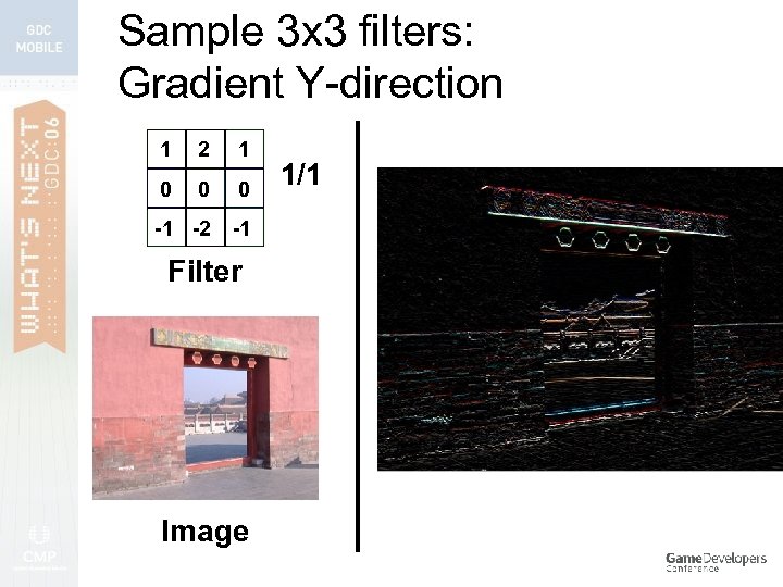 Sample 3 x 3 filters: Gradient Y-direction 1 2 1 0 0 0 -1