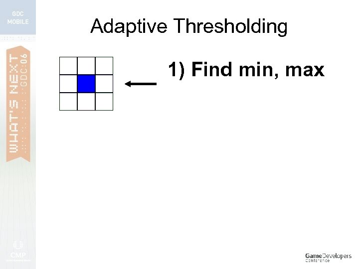 Adaptive Thresholding 1) Find min, max 