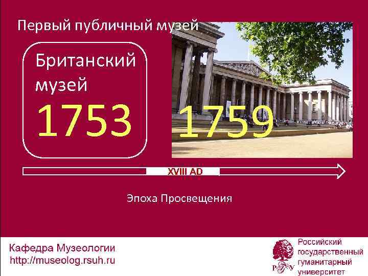 Первый публичный музей Британский музей 1753 1759 XVIII AD Эпоха Просвещения 