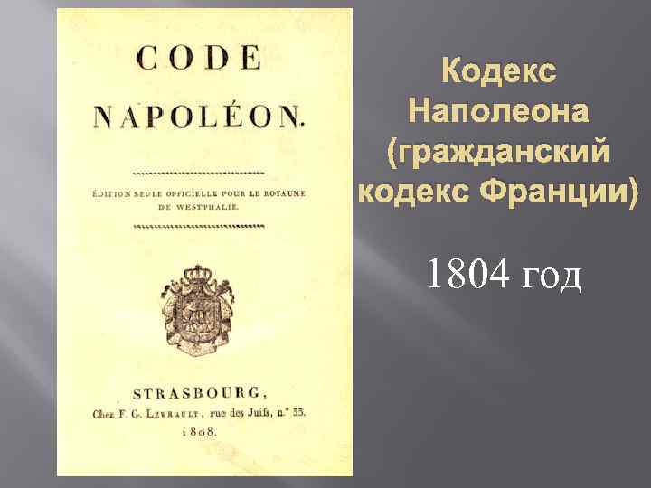 Кодекс Наполеона (гражданский кодекс Франции) 1804 год 