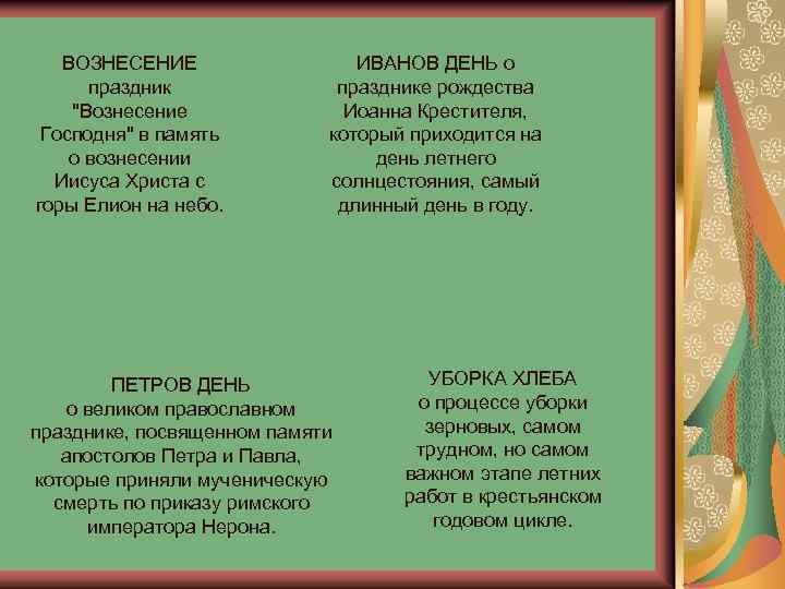 ВОЗНЕСЕНИЕ праздник 