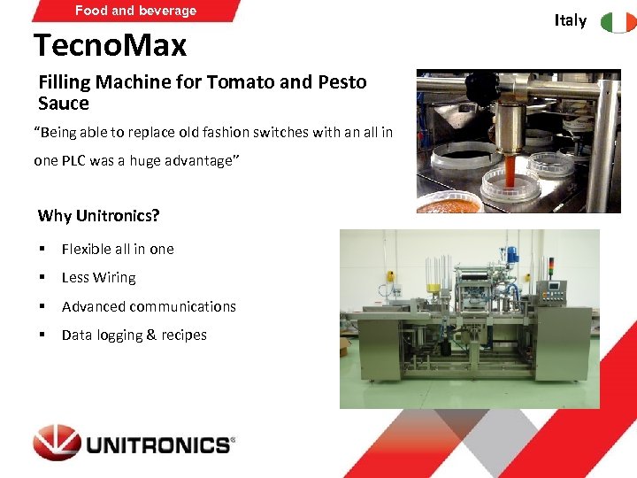 Food and beverage Tecno. Max Filling Machine for Tomato and Pesto Sauce “Being able