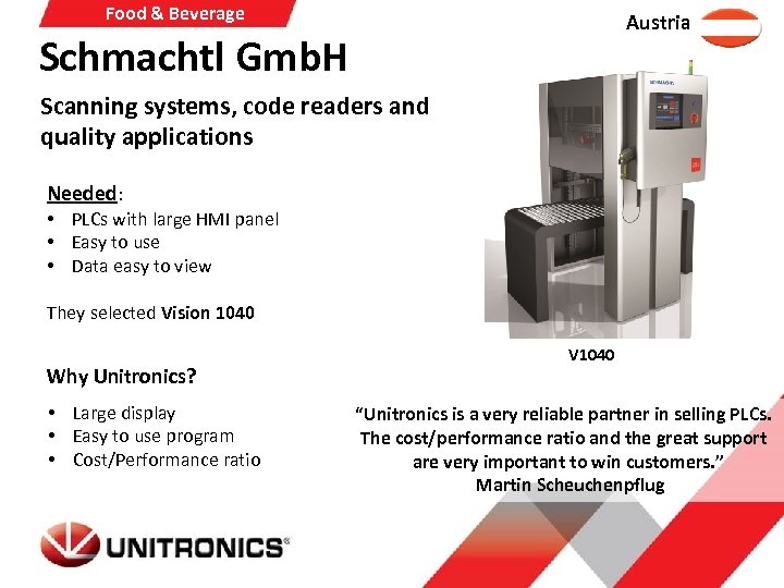 Food & Beverage Austria Schmachtl Gmb. H Scanning systems, code readers and quality applications