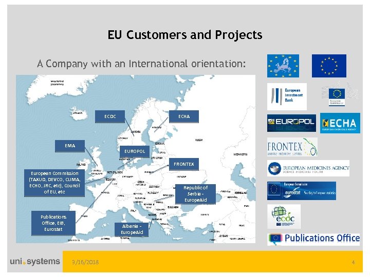 EU Customers and Projects A Company with an International orientation: ECDC EMA ECHA EUROPOL