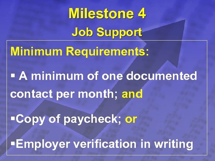 Slide 16 © 2003 By Default! Milestone 4 Job Support Minimum Requirements: § A