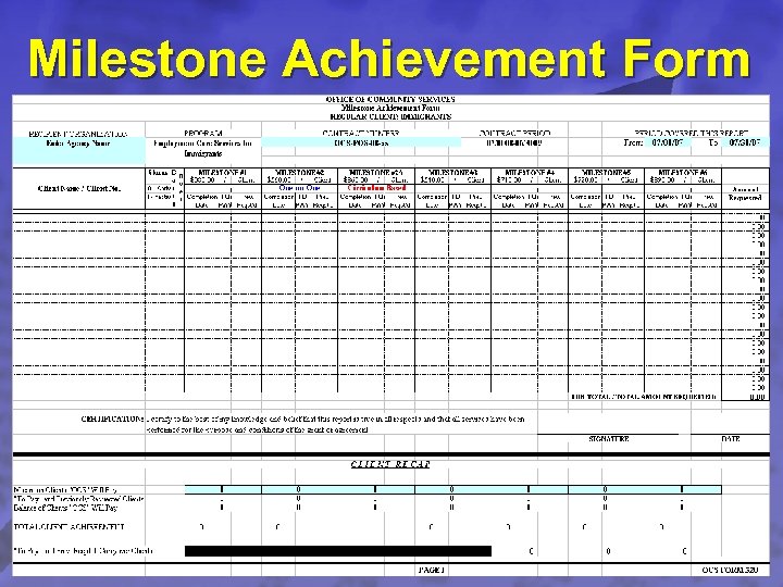 Slide 29 © 2003 By Default! Milestone Achievement Form A Free sample background from