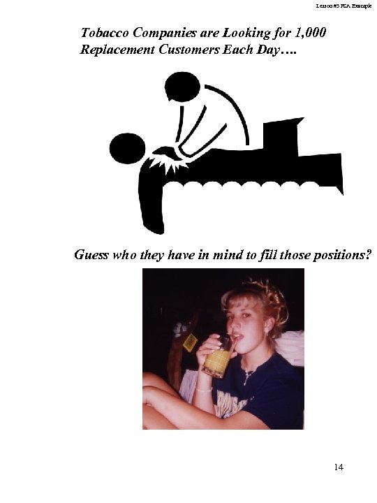 Lesson #3 PSA Example Tobacco Companies are Looking for 1, 000 Replacement Customers Each