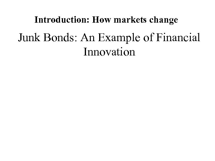 Introduction: How markets change Junk Bonds: An Example of Financial Innovation 