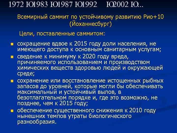 1972 Ю 1983 Ю 1987 Ю 1992 Ю 2002 Ю. . . Всемирный саммит