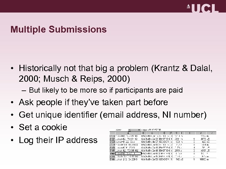 Multiple Submissions • Historically not that big a problem (Krantz & Dalal, 2000; Musch