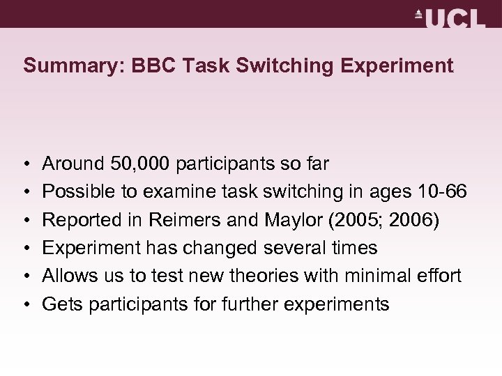 Summary: BBC Task Switching Experiment • • • Around 50, 000 participants so far