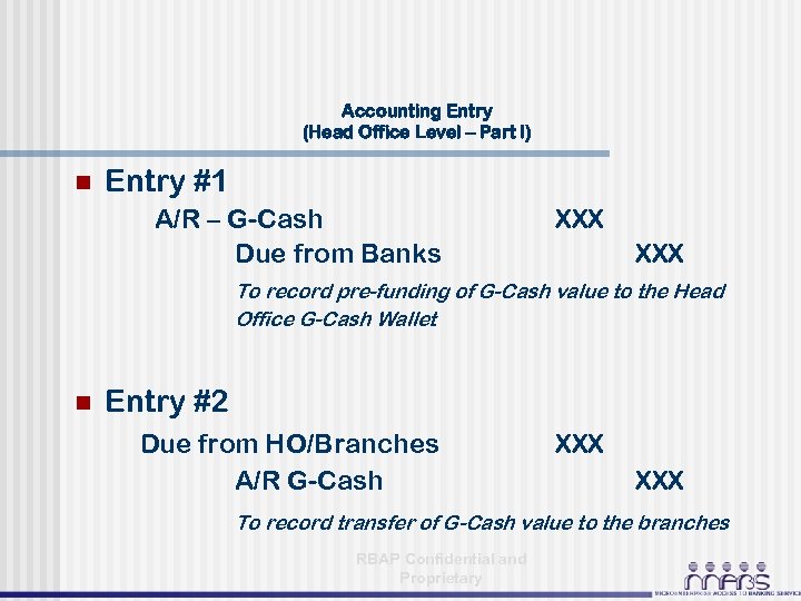 Accounting Entry (Head Office Level – Part I) n Entry #1 A/R – G-Cash