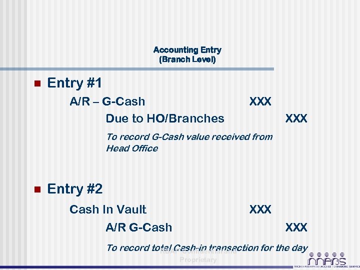 Accounting Entry (Branch Level) n Entry #1 A/R – G-Cash Due to HO/Branches XXX